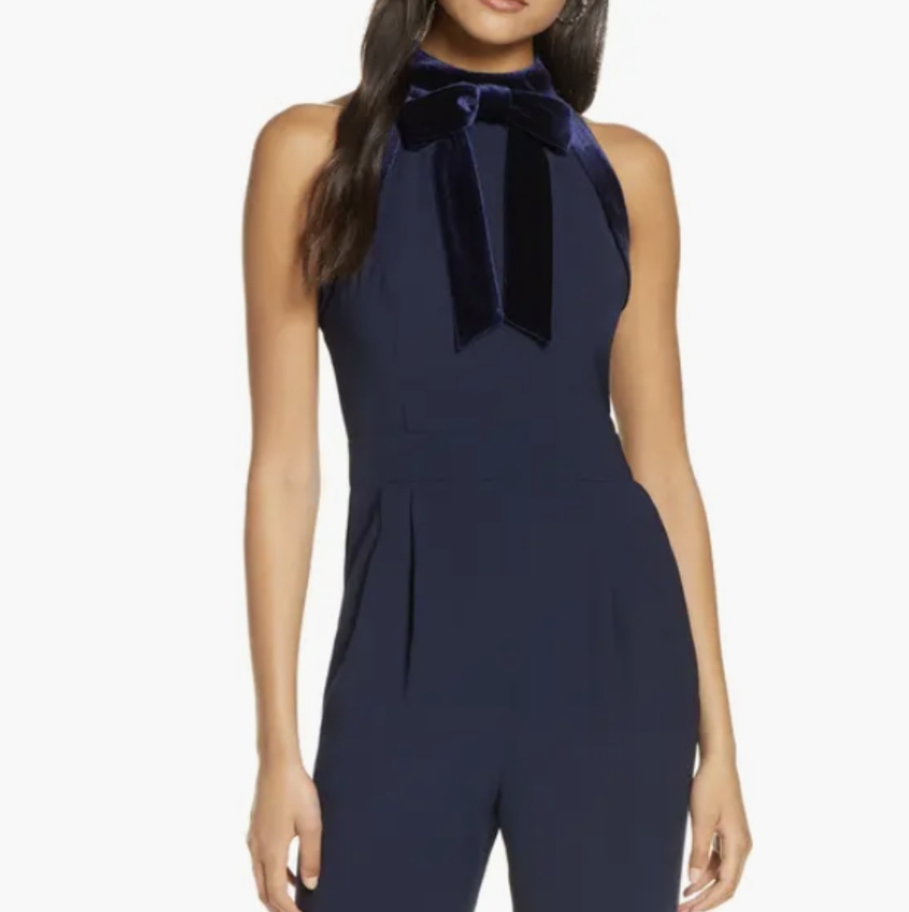 1901 Navy Blue Jumpsuit w/ Velvet Bow